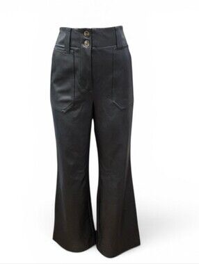 Anthropologie Maeve Black Faux Leather Wide Leg Pants Size 8